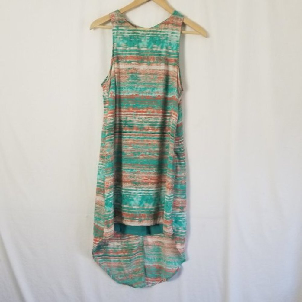 Lush sleeveless multicolored high low striped dress size S (164)